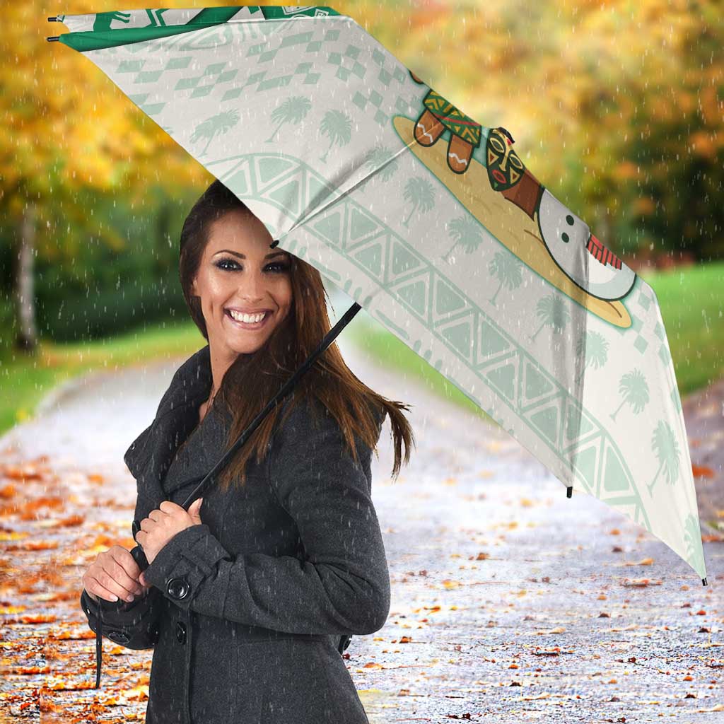 Nigeria Christmas Umbrella with Gingerbread Snowman Palm Tree and Tribal Mask Design - Wonder Print Shop
