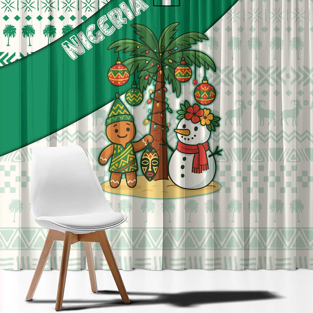 Nigeria Christmas Window Curtain with Gingerbread Snowman Palm Tree and Tribal Mask Design - Wonder Print Shop