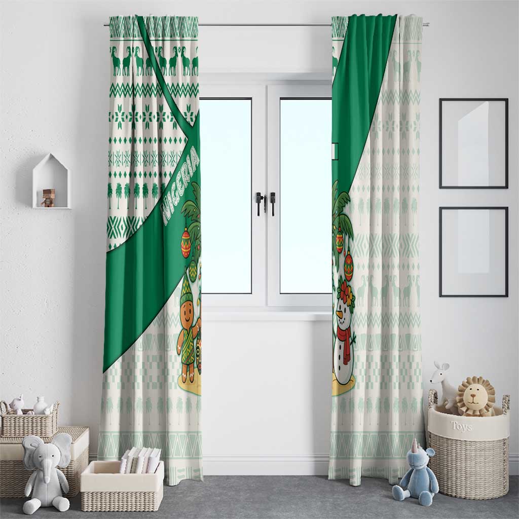 Nigeria Christmas Window Curtain with Gingerbread Snowman Palm Tree and Tribal Mask Design - Wonder Print Shop