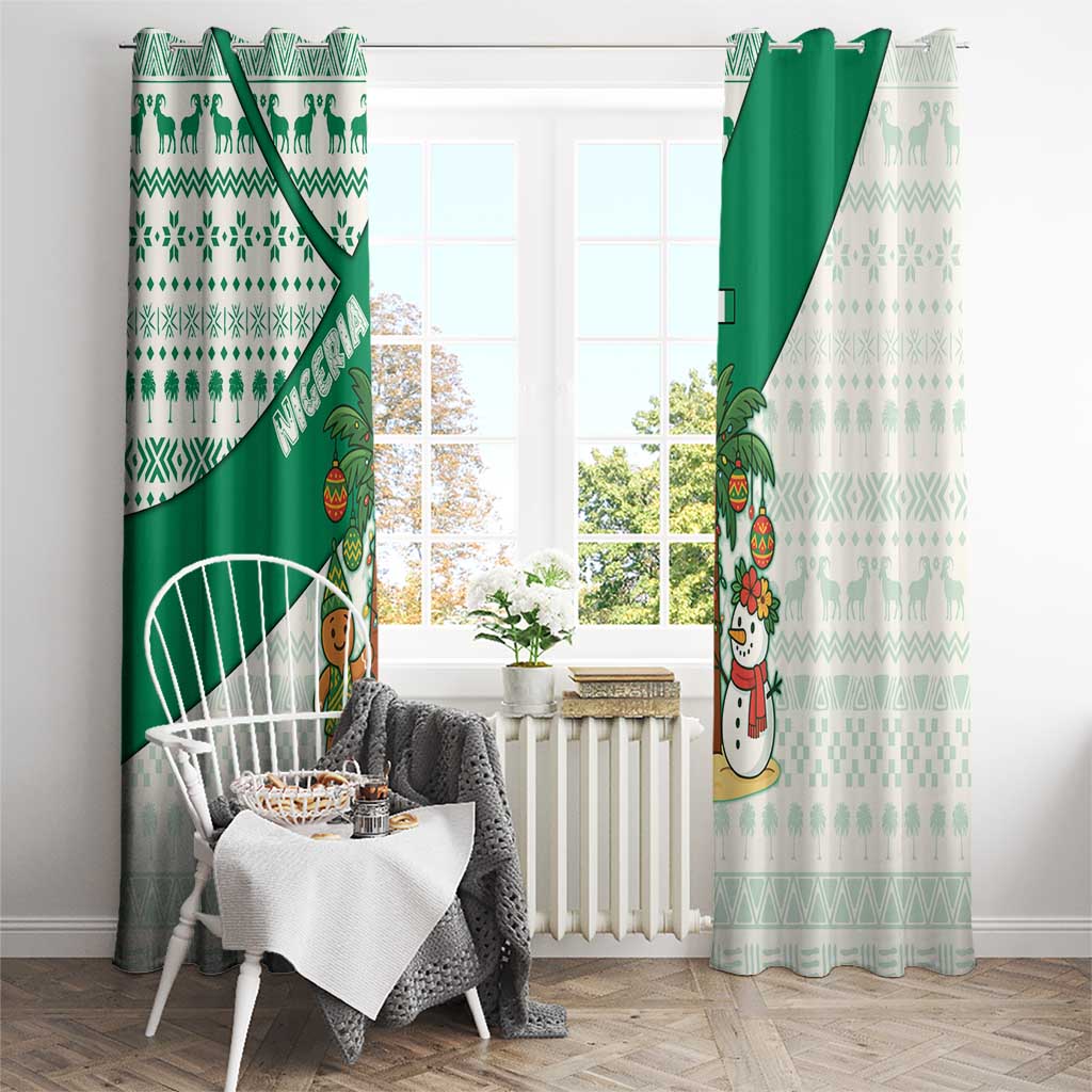 Nigeria Christmas Window Curtain with Gingerbread Snowman Palm Tree and Tribal Mask Design - Wonder Print Shop