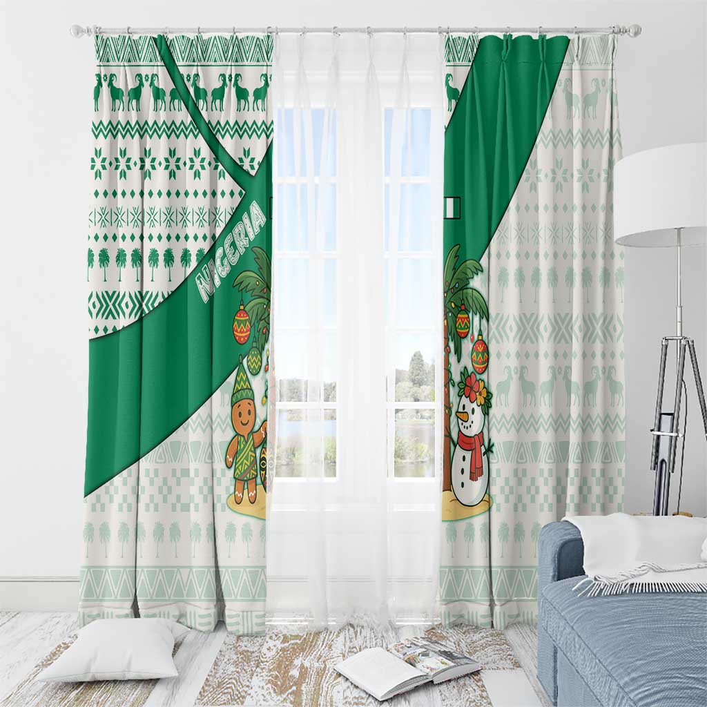 Nigeria Christmas Window Curtain with Gingerbread Snowman Palm Tree and Tribal Mask Design - Wonder Print Shop