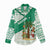 Nigeria Christmas Women Casual Shirt with Gingerbread Snowman Palm Tree and Tribal Mask Design - Wonder Print Shop