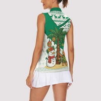 Nigeria Christmas Women Sleeveless Polo Shirt with Gingerbread Snowman Palm Tree and Tribal Mask Design - Wonder Print Shop