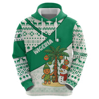 Nigeria Christmas Zip Hoodie with Gingerbread Snowman Palm Tree and Tribal Mask Design - Wonder Print Shop