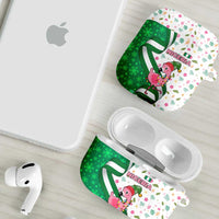 Nigeria Christmas AirPods Case with Pink Flamingo Tropical Leaves and Festive Lights Design - Wonder Print Shop