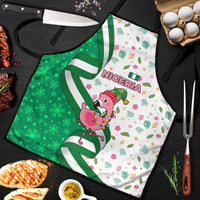 Nigeria Christmas Apron with Pink Flamingo Tropical Leaves and Festive Lights Design - Wonder Print Shop