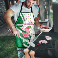 Nigeria Christmas Apron with Pink Flamingo Tropical Leaves and Festive Lights Design - Wonder Print Shop