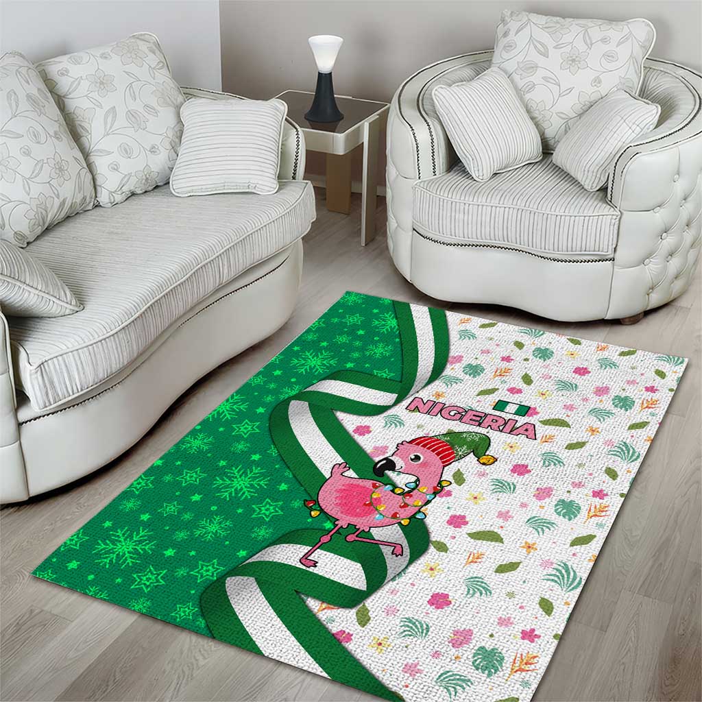 Nigeria Christmas Area Rug with Pink Flamingo Tropical Leaves and Festive Lights Design - Wonder Print Shop
