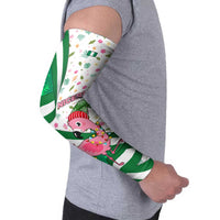 Nigeria Christmas Arm Sleeves with Pink Flamingo Tropical Leaves and Festive Lights Design - Wonder Print Shop