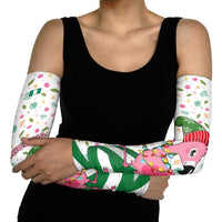 Nigeria Christmas Arm Sleeves with Pink Flamingo Tropical Leaves and Festive Lights Design - Wonder Print Shop