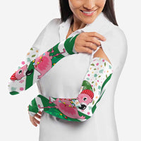 Nigeria Christmas Arm Sleeves with Pink Flamingo Tropical Leaves and Festive Lights Design - Wonder Print Shop