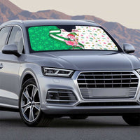 Nigeria Christmas Auto Sun Shade with Pink Flamingo Tropical Leaves and Festive Lights Design - Wonder Print Shop