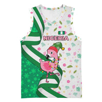 Nigeria Christmas Basketball Jersey with Pink Flamingo Tropical Leaves and Festive Lights Design - Wonder Print Shop