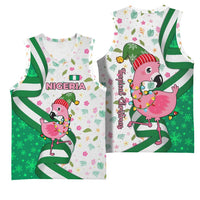 Nigeria Christmas Basketball Jersey with Pink Flamingo Tropical Leaves and Festive Lights Design - Wonder Print Shop
