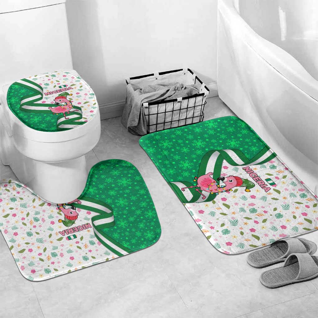 Nigeria Christmas Bathroom Set with Pink Flamingo Tropical Leaves and Festive Lights Design - Wonder Print Shop