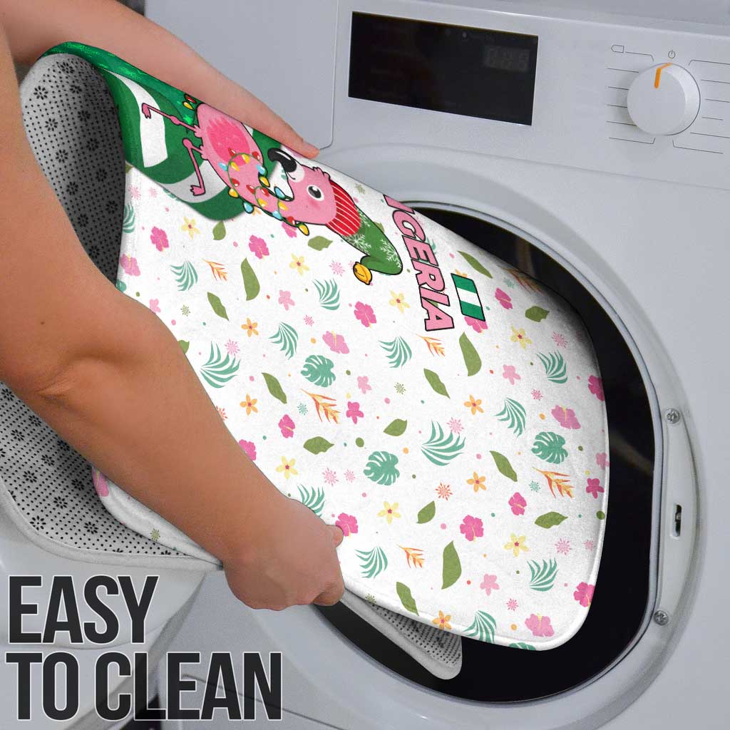 Nigeria Christmas Bathroom Set with Pink Flamingo Tropical Leaves and Festive Lights Design - Wonder Print Shop