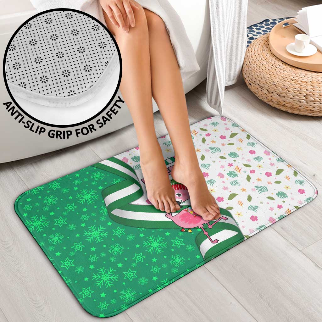 Nigeria Christmas Bathroom Set with Pink Flamingo Tropical Leaves and Festive Lights Design - Wonder Print Shop