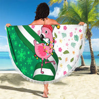 Nigeria Christmas Beach Blanket with Pink Flamingo Tropical Leaves and Festive Lights Design - Wonder Print Shop