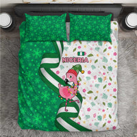 Nigeria Christmas Bedding Set with Pink Flamingo Tropical Leaves and Festive Lights Design - Wonder Print Shop