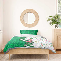 Nigeria Christmas Bedding Set with Pink Flamingo Tropical Leaves and Festive Lights Design - Wonder Print Shop