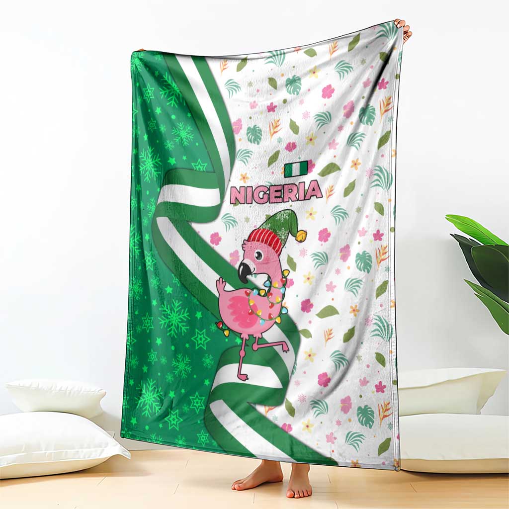 Nigeria Christmas Blanket with Pink Flamingo Tropical Leaves and Festive Lights Design - Wonder Print Shop