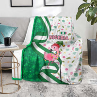 Nigeria Christmas Blanket with Pink Flamingo Tropical Leaves and Festive Lights Design - Wonder Print Shop