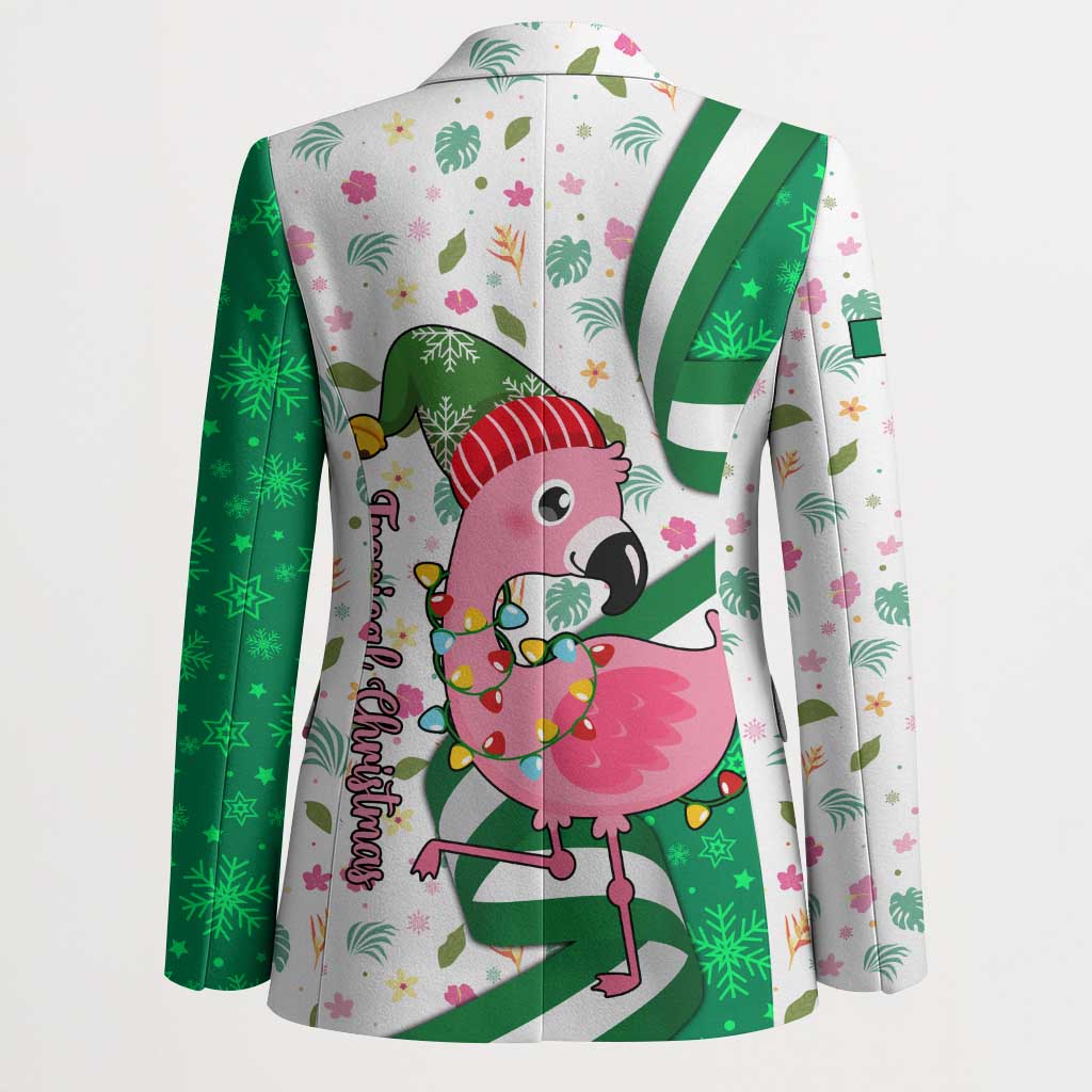 Nigeria Christmas Blazer with Pink Flamingo Tropical Leaves and Festive Lights Design - Wonder Print Shop