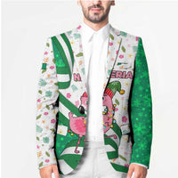 Nigeria Christmas Blazer with Pink Flamingo Tropical Leaves and Festive Lights Design - Wonder Print Shop