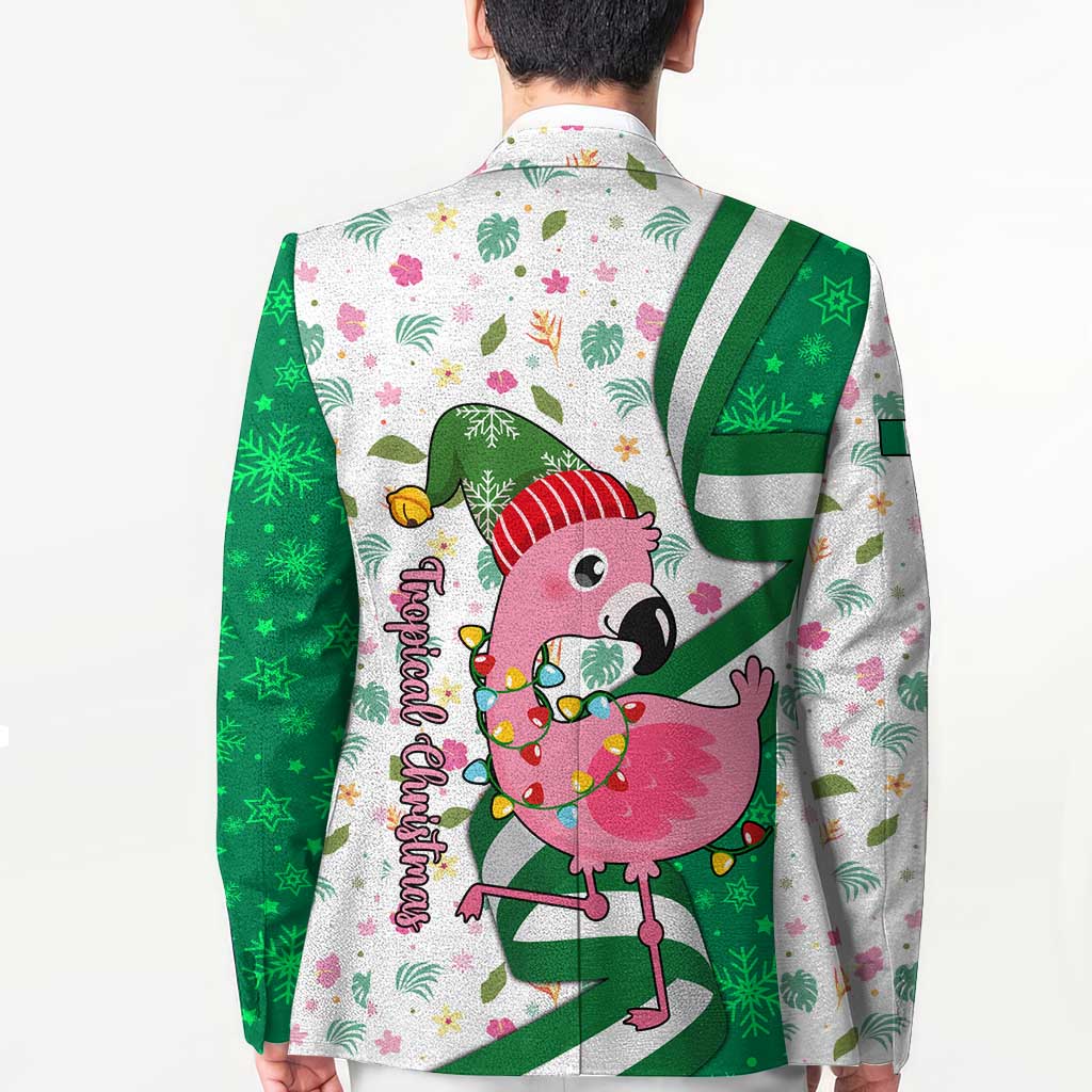 Nigeria Christmas Blazer with Pink Flamingo Tropical Leaves and Festive Lights Design - Wonder Print Shop