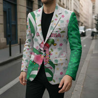 Nigeria Christmas Blazer with Pink Flamingo Tropical Leaves and Festive Lights Design - Wonder Print Shop