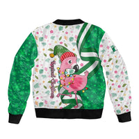 Nigeria Christmas Bomber Jacket with Pink Flamingo Tropical Leaves and Festive Lights Design - Wonder Print Shop