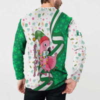 Nigeria Christmas Button Sweatshirt with Pink Flamingo Tropical Leaves and Festive Lights Design - Wonder Print Shop