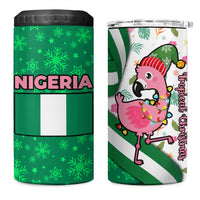 Nigeria Christmas 4 in 1 Can Cooler Tumbler with Pink Flamingo Tropical Leaves and Festive Lights Design - Wonder Print Shop