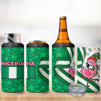 Nigeria Christmas 4 in 1 Can Cooler Tumbler with Pink Flamingo Tropical Leaves and Festive Lights Design - Wonder Print Shop