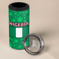 Nigeria Christmas 4 in 1 Can Cooler Tumbler with Pink Flamingo Tropical Leaves and Festive Lights Design - Wonder Print Shop