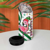 Nigeria Christmas 4 in 1 Can Cooler Tumbler with Pink Flamingo Tropical Leaves and Festive Lights Design - Wonder Print Shop