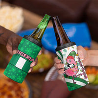 Nigeria Christmas 4 in 1 Can Cooler Tumbler with Pink Flamingo Tropical Leaves and Festive Lights Design - Wonder Print Shop