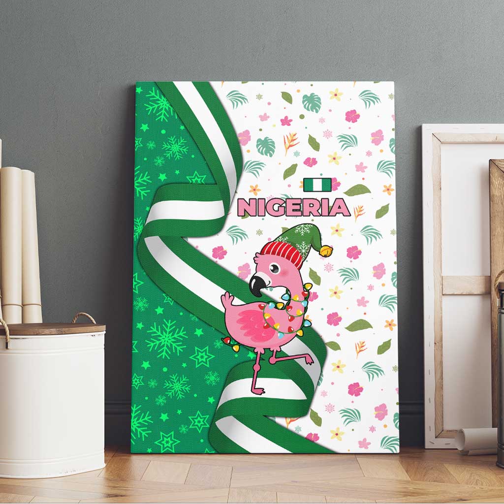 Nigeria Christmas Canvas Wall Art with Pink Flamingo Tropical Leaves and Festive Lights Design - Wonder Print Shop