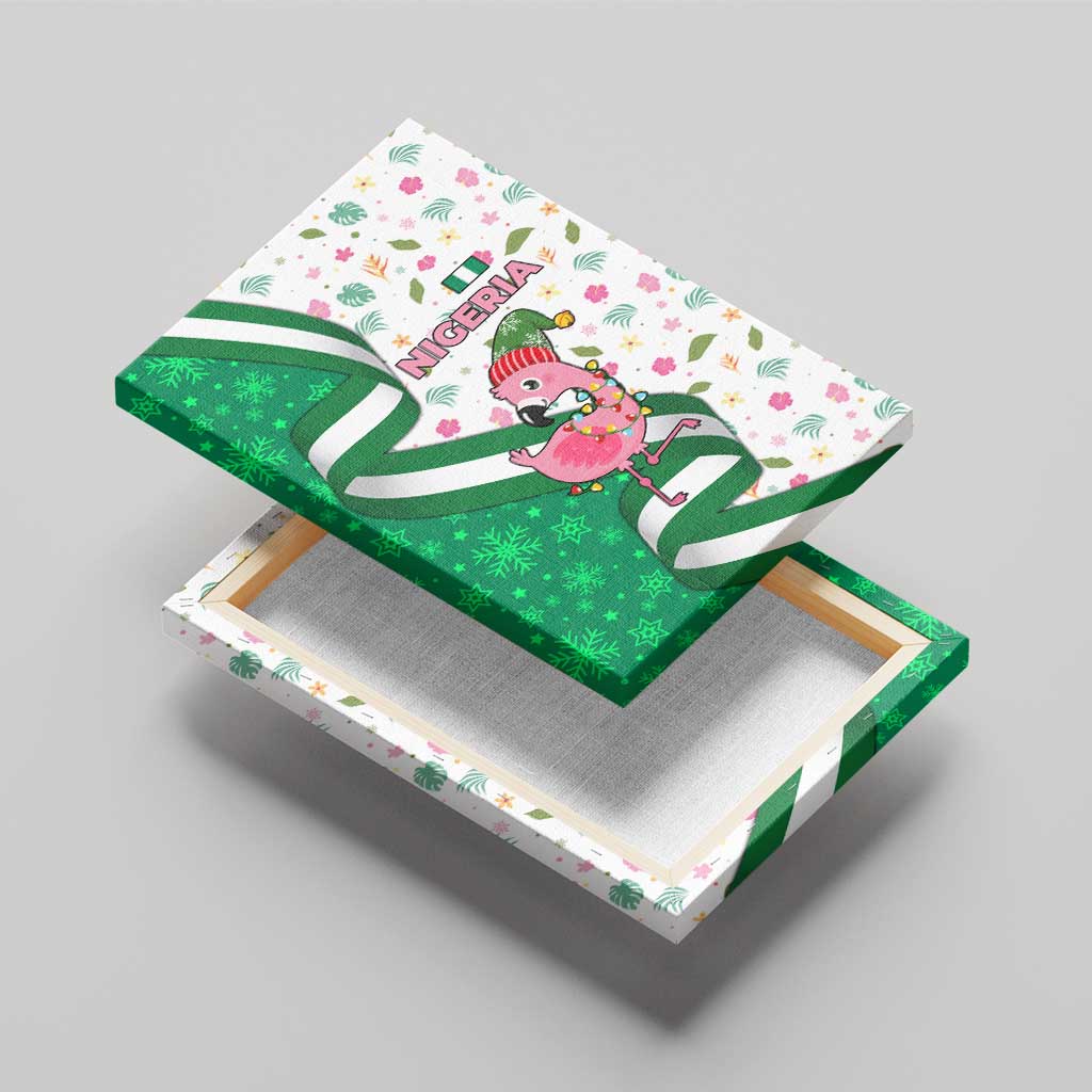 Nigeria Christmas Canvas Wall Art with Pink Flamingo Tropical Leaves and Festive Lights Design - Wonder Print Shop