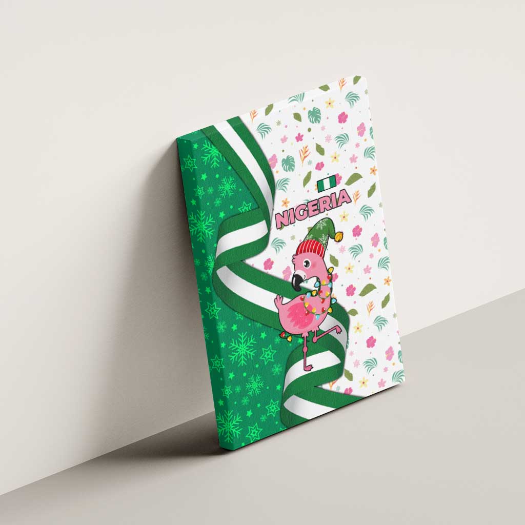 Nigeria Christmas Canvas Wall Art with Pink Flamingo Tropical Leaves and Festive Lights Design - Wonder Print Shop