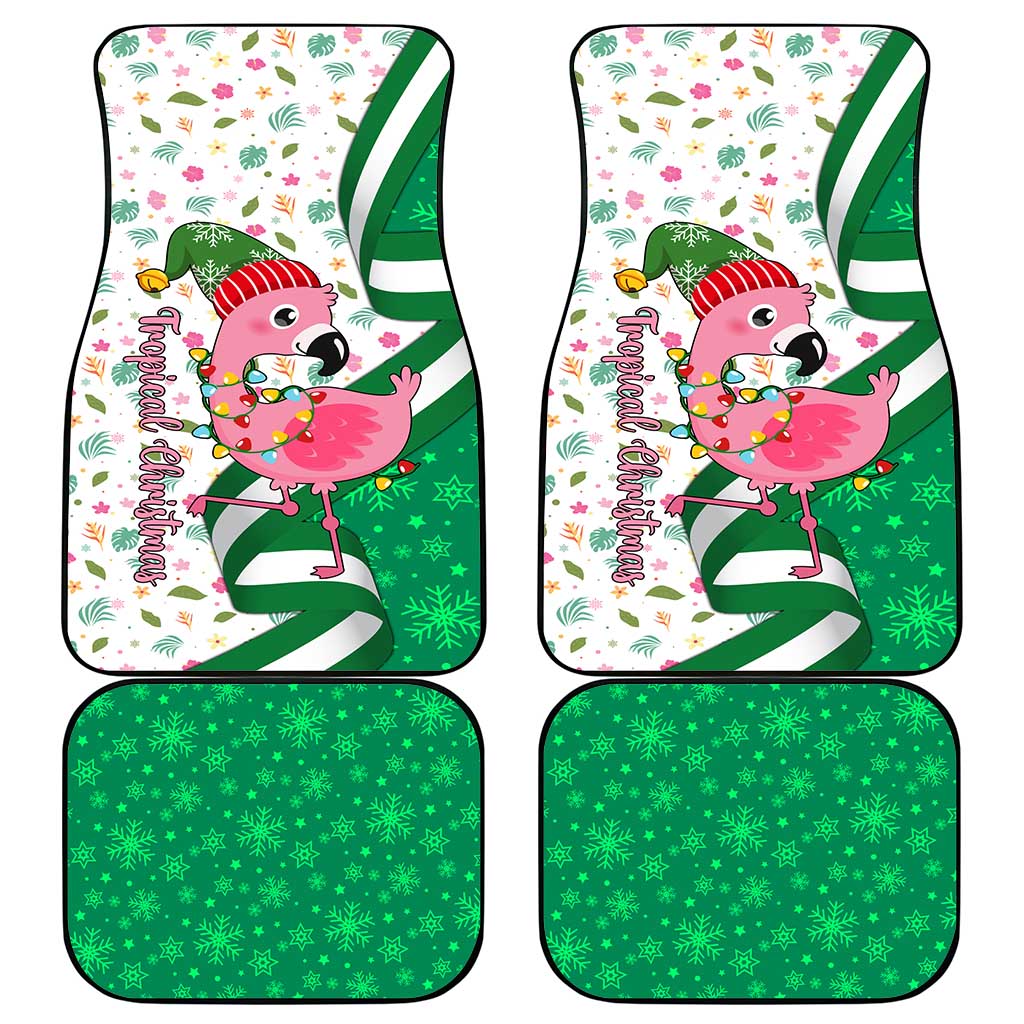 Nigeria Christmas Car Mats with Pink Flamingo Tropical Leaves and Festive Lights Design - Wonder Print Shop
