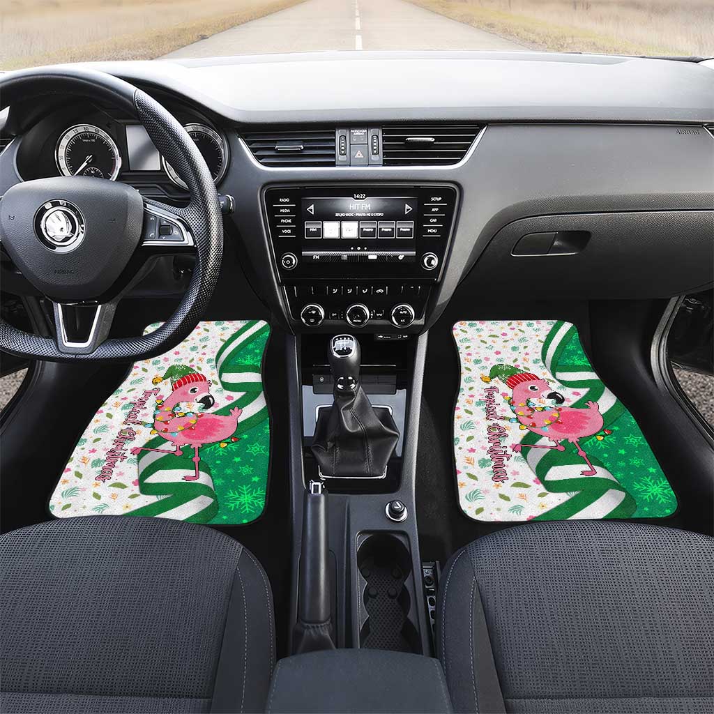 Nigeria Christmas Car Mats with Pink Flamingo Tropical Leaves and Festive Lights Design - Wonder Print Shop