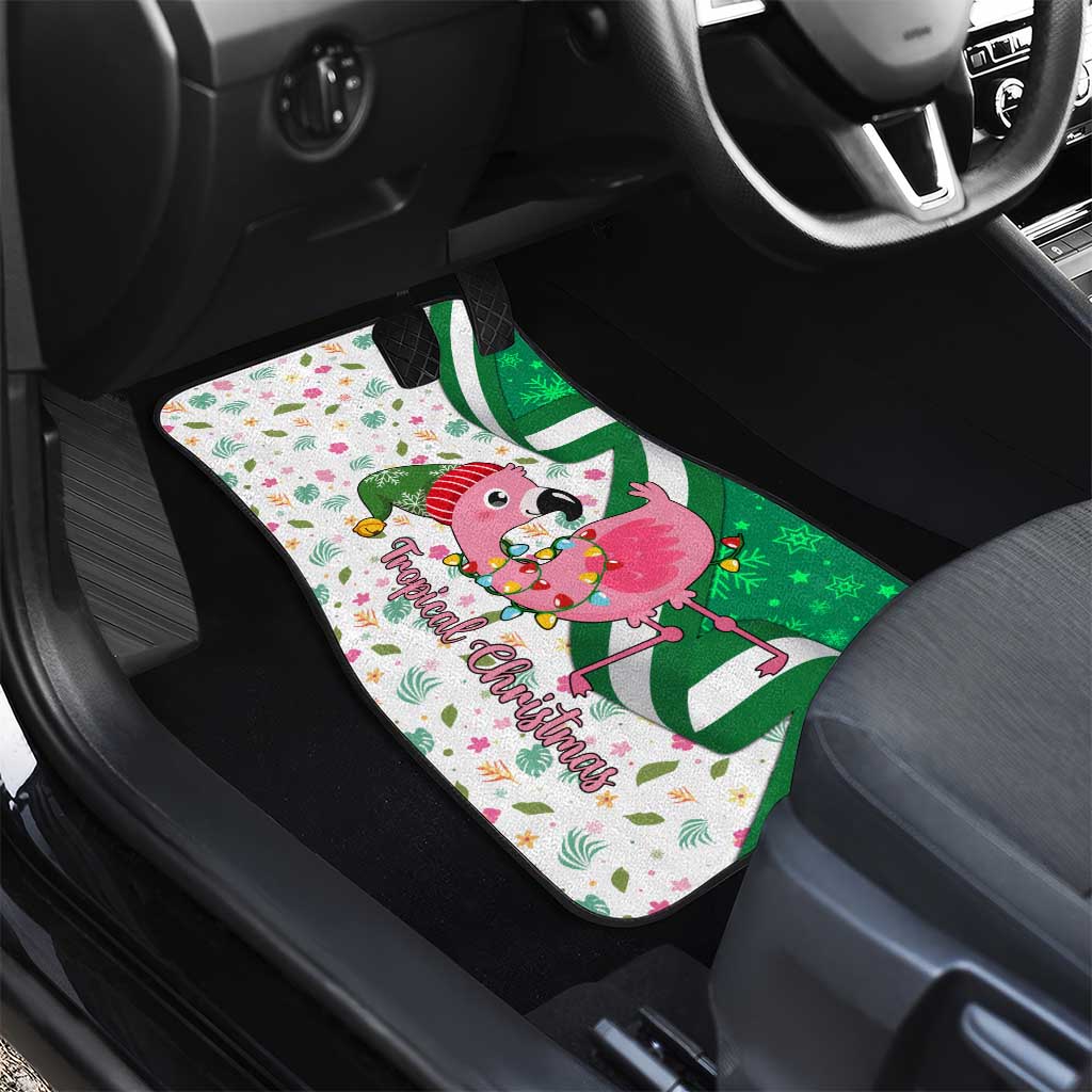 Nigeria Christmas Car Mats with Pink Flamingo Tropical Leaves and Festive Lights Design - Wonder Print Shop