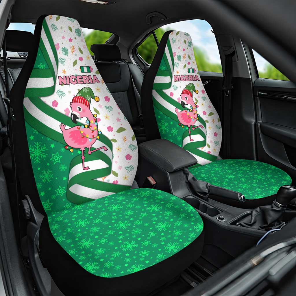 Nigeria Christmas Car Seat Cover with Pink Flamingo Tropical Leaves and Festive Lights Design - Wonder Print Shop