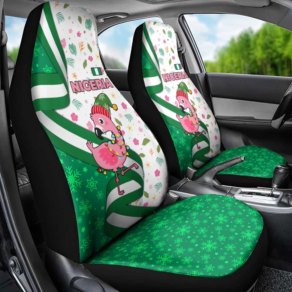 Nigeria Christmas Car Seat Cover with Pink Flamingo Tropical Leaves and Festive Lights Design - Wonder Print Shop