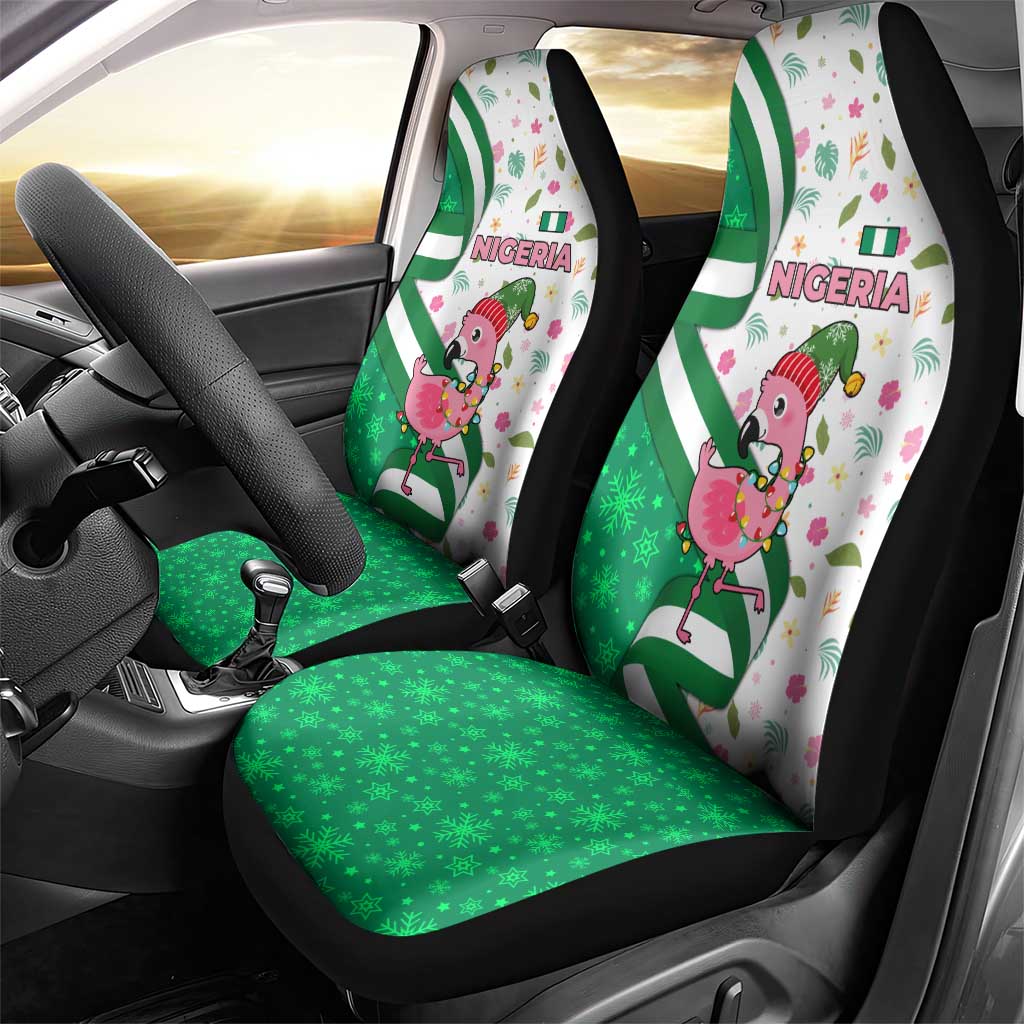 Nigeria Christmas Car Seat Cover with Pink Flamingo Tropical Leaves and Festive Lights Design - Wonder Print Shop