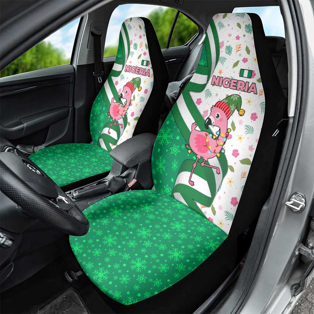 Nigeria Christmas Car Seat Cover with Pink Flamingo Tropical Leaves and Festive Lights Design - Wonder Print Shop