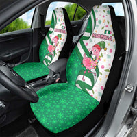 Nigeria Christmas Car Seat Cover with Pink Flamingo Tropical Leaves and Festive Lights Design - Wonder Print Shop