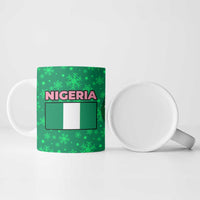 Nigeria Christmas Ceramic Mug with Pink Flamingo Tropical Leaves and Festive Lights Design - Wonder Print Shop