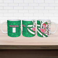 Nigeria Christmas Ceramic Mug with Pink Flamingo Tropical Leaves and Festive Lights Design - Wonder Print Shop